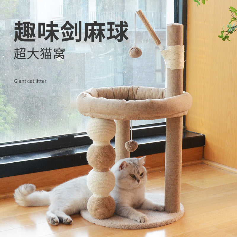 All-in-One Cat Tree with Scratching Post & Cozy Bed – Sisal-Wrapped, No Shedding