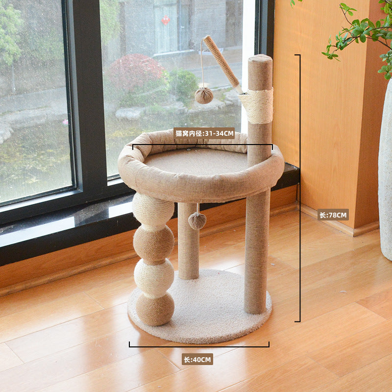 All-in-One Cat Tree with Scratching Post & Cozy Bed – Sisal-Wrapped, No Shedding